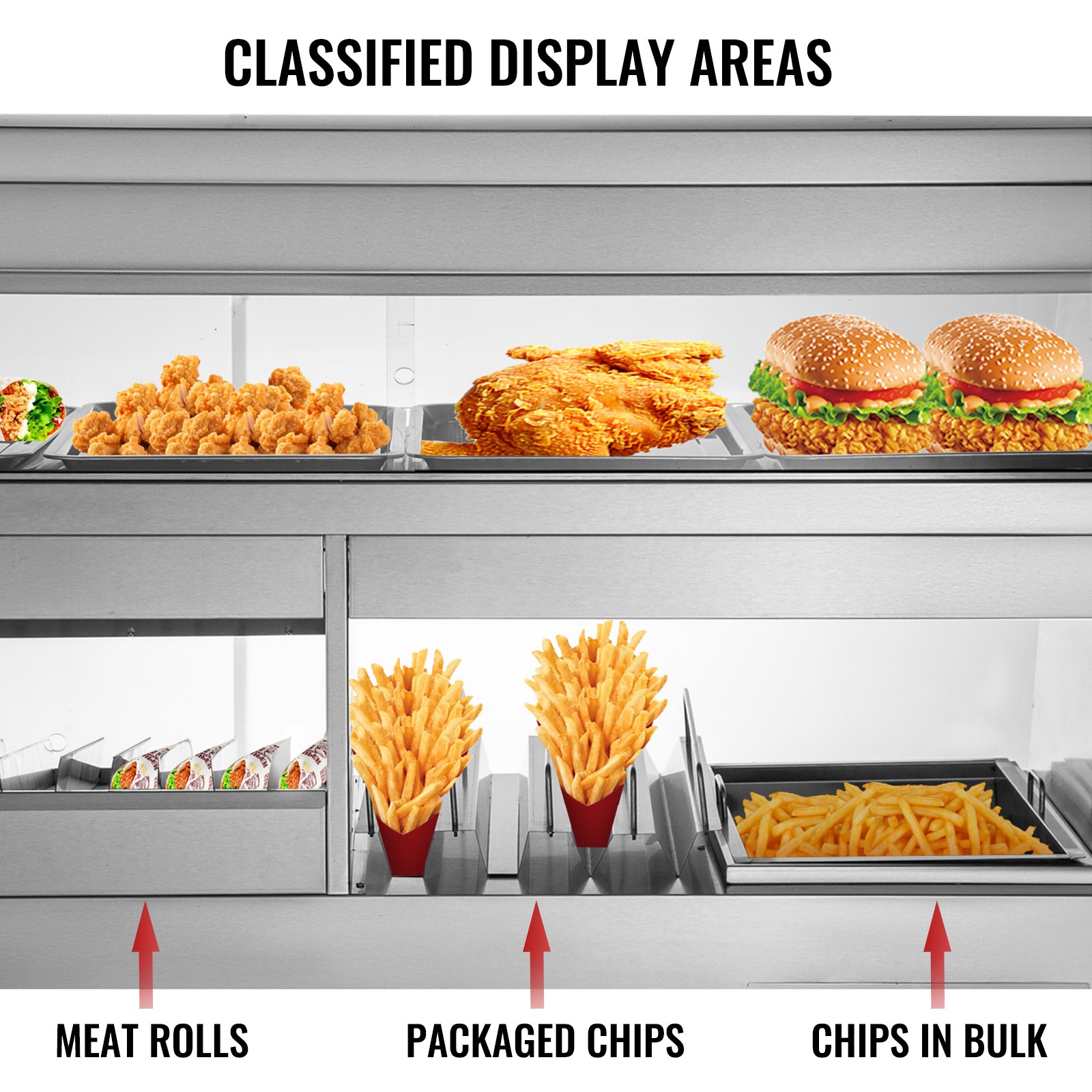 VEVOR Commercial Food Warmer Display Bain Marie 2-Layer Showcase Cabinet 1800W