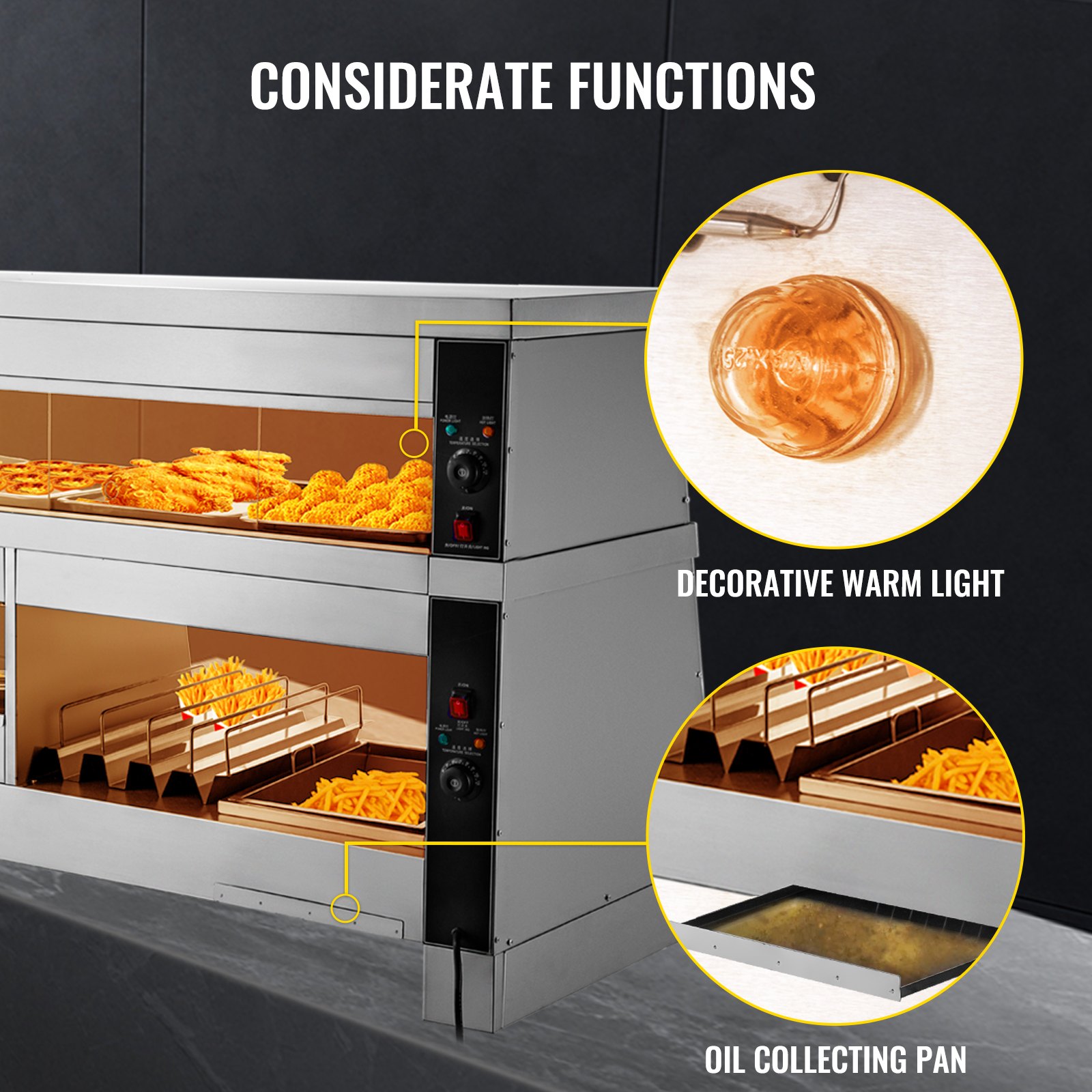 VEVOR Commercial Food Warmer Display Bain Marie 2-Layer Showcase Cabinet 1800W