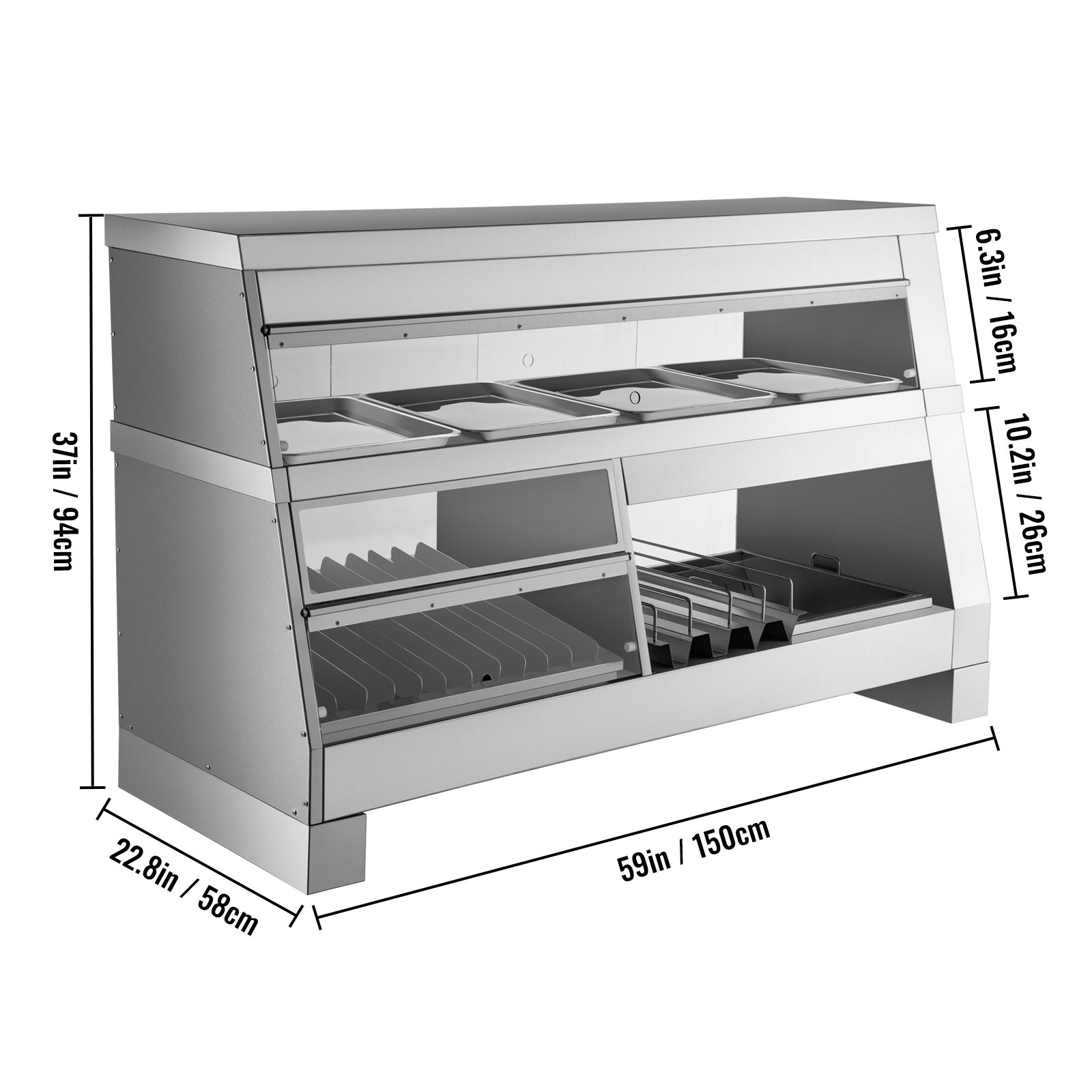 VEVOR Commercial Food Warmer Display Bain Marie 2-Layer Showcase Cabinet 1800W
