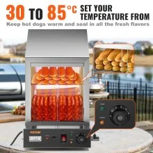 VEVOR 1200W Commercial Hot Dog Steamer Calentador de bollos eléctrico de 2 niveles con puertas deslizantes