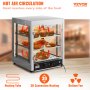 VEVOR Commercial Food Warmer Display, 3 Tiers, 800W Pizza Warmer w/ 3D Heating 3-Color Lighting Bottom Fan, Countertop Pastry Warmer w/Temp Knob & Display 0.6L Water Tray, Stainless Frame Glass Doors