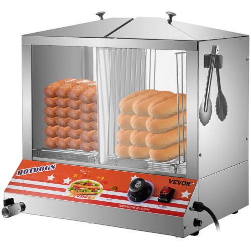 VEVOR Hot Dog Steamer, Top Load Hut Steamer for 100