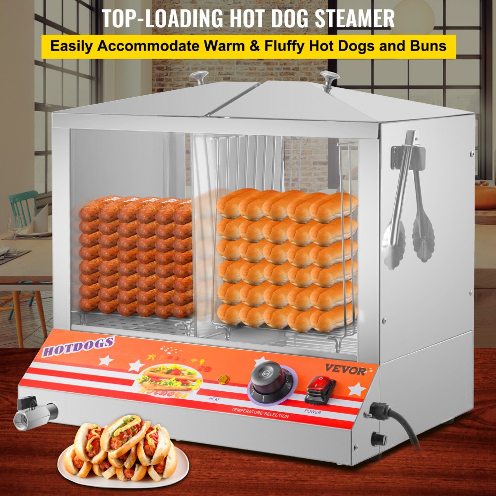 VEVOR Hot Dog Steamer, 36L/32.69Qt, Top Load Hut Steamer for 100 Hot Dogs 