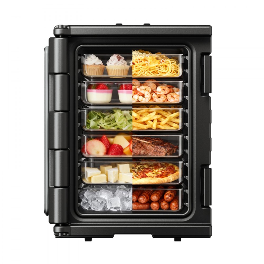 VEVOR Insulated Food Pan Carrier, 82 Qt Hot Box for Catering, LLDPE Food Box Carrier with Double Buckles, Front Loading Food Warmer with Handles, Stackable End Loader for Restaurant, Canteen, etc. Bla