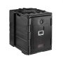 black VEVOR insulated food pan carrier with front latch and menu slot.