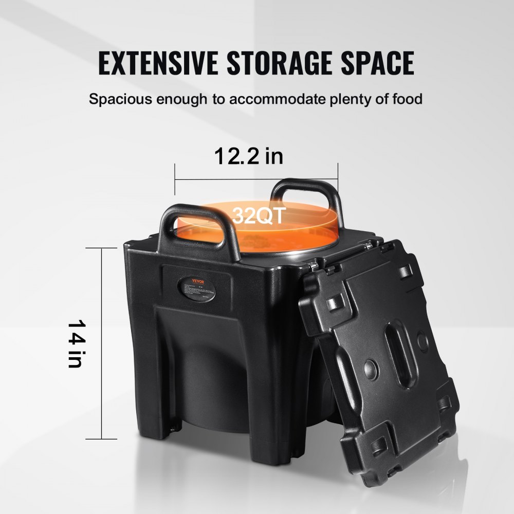 VEVOR Insulated Food Carrier, 32Qt Capacity, Stackable Catering Hot Box with Stainless Steel Barrel, Top Load LLDPE Food Warmer with Integral Handles Buckles Stationary Base, for Restaurant Canteen, B