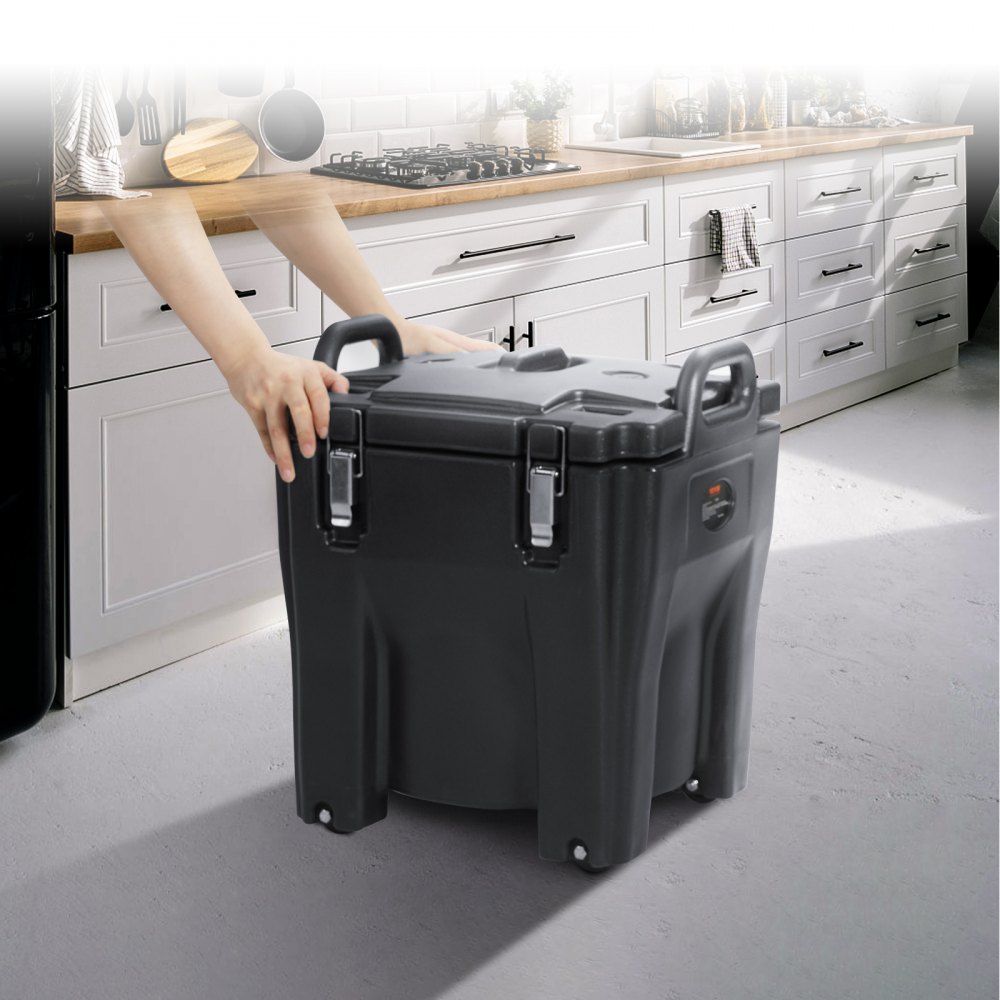 VEVOR Insulated Food Carrier, 32Qt Capacity, Stackable Catering Hot Box with Stainless Steel Barrel, Top Load LLDPE Food Warmer with Integral Handles Buckles Stationary Base, for Restaurant Canteen, B