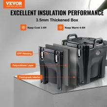 VEVOR Insulated Food Carrier, 32Qt Capacity, Stackable Catering Hot Box w/Stainless Steel Barrel, Top Load LLDPE Food Warmer w/Integral Handles Buckles Stationary , for Restaurant Canteen, Black