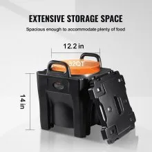 VEVOR Insulated Food Carrier, 32Qt Capacity, Stackable Catering Hot Box w/Stainless Steel Barrel, Top Load LLDPE Food Warmer w/Integral Handles Buckles Stationary , for Restaurant Canteen, Black
