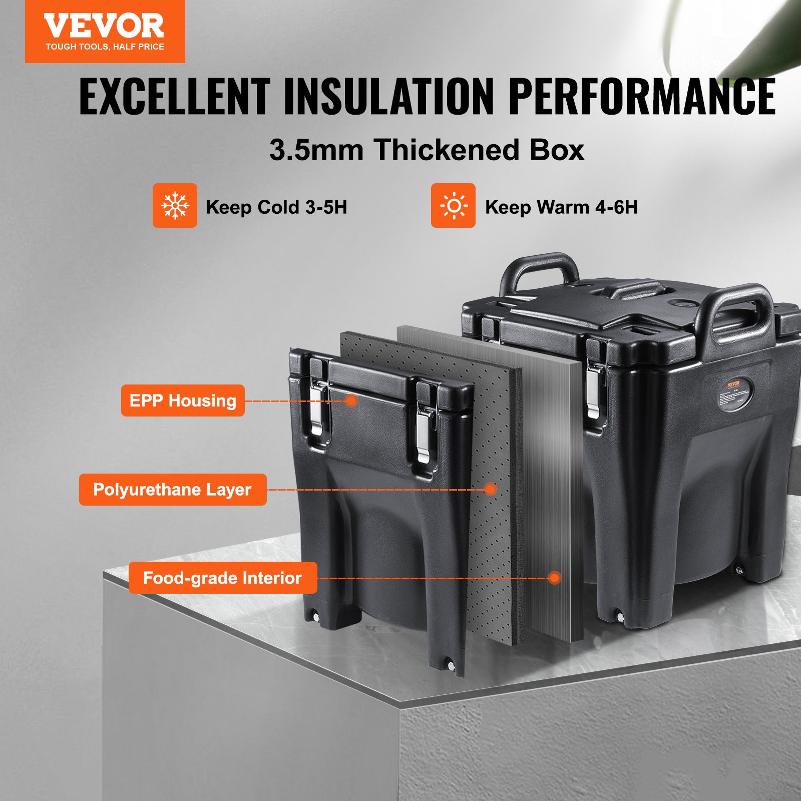 VEVOR Insulated Food Carrier, 32Qt Capacity, Stackable Catering Hot Box with Stainless Steel Barrel, Top Load LLDPE Food Warmer with Integral Handles Buckles Stationary Base, for Restaurant Canteen, B