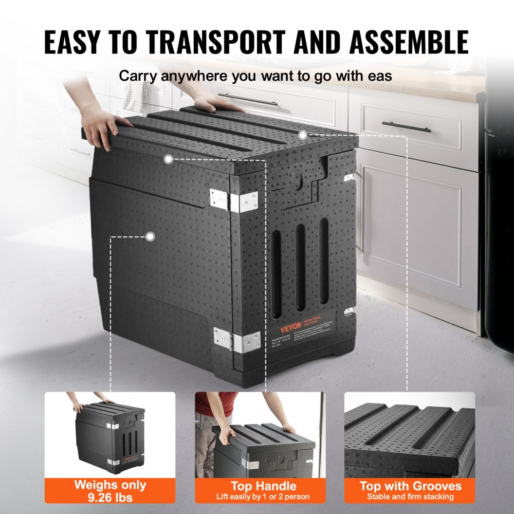 VEVOR Insulated Food Pan Carrier, 90L Hot Box for Catering, LLDPE Food Box Carrier with Double Buckles, Front Loading Food Warmer for Restaurant, Canteen, etc.