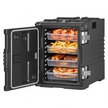VEVOR Insulated Food Pan Carrier, 95 Qt Non-Electrical Food Warmer, with Wheel & 304 Stainless Steel Latch, LLDPE Stackable Hot Box, for Various Pan Sizes(NOT Included), Fit Catering BBQ Event(Black)