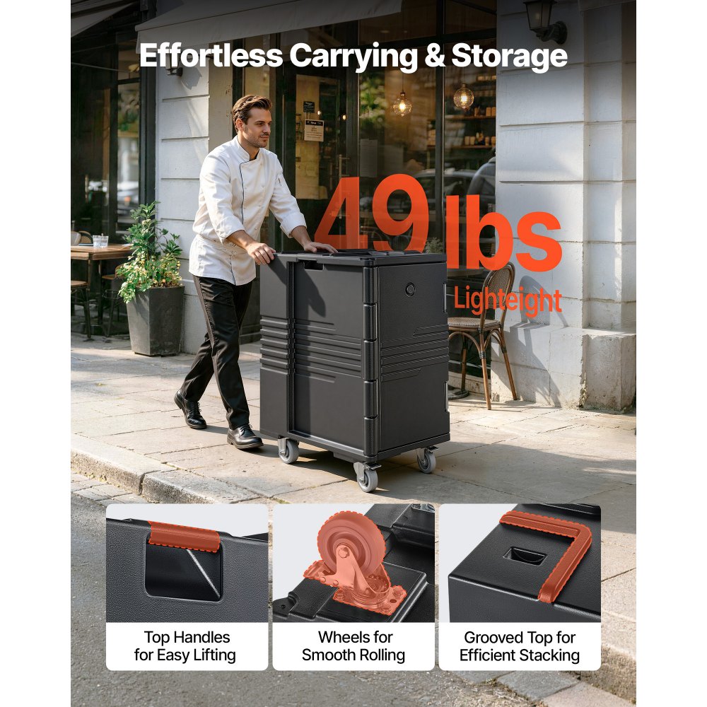 VEVOR Insulated Food Pan Carrier, 127 Qt Non-Electrical Food Warmer, with Swivel Wheel & 304 Stainless Steel Latch, LLDPE Stackable Hot Box, for Various Pan Sizes(NOT Included), Fit Catering BBQ Event