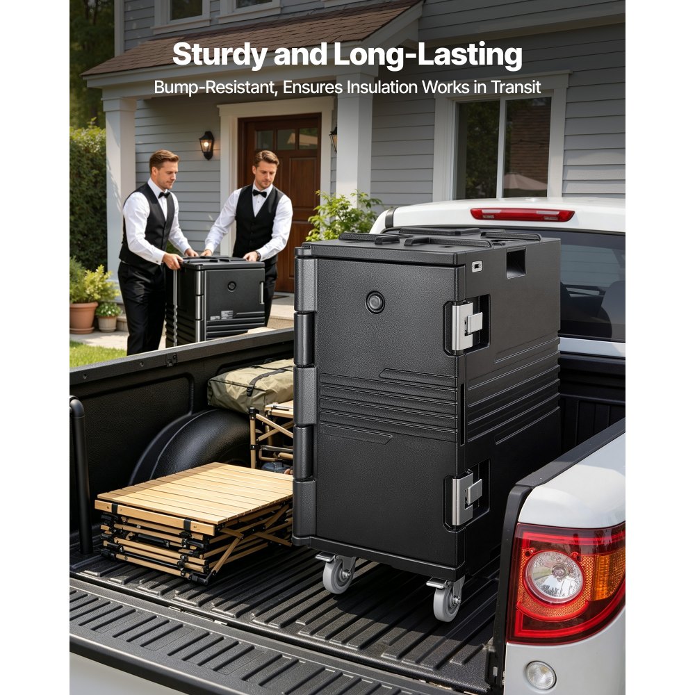 VEVOR Insulated Food Pan Carrier, 127 Qt Non-Electrical Food Warmer, with Swivel Wheel & 304 Stainless Steel Latch, LLDPE Stackable Hot Box, for Various Pan Sizes(NOT Included), Fit Catering BBQ Event