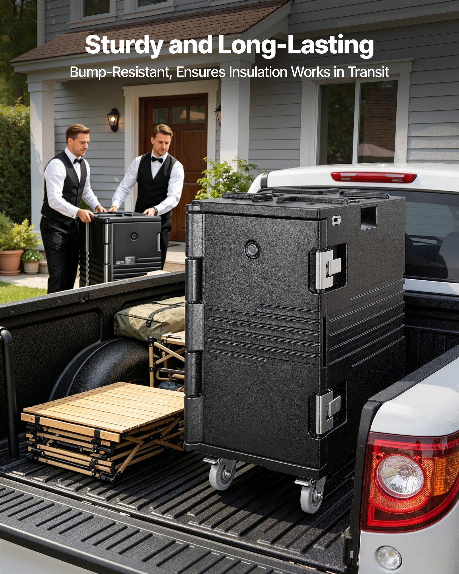 VEVOR Insulated Food Pan Carrier, 127 Qt Non-Electrical Food Warmer, with Swivel Wheel & 304 Stainless Steel Latch, LLDPE Stackable Hot Box, for Various Pan Sizes(NOT Included), Fit Catering BBQ Event