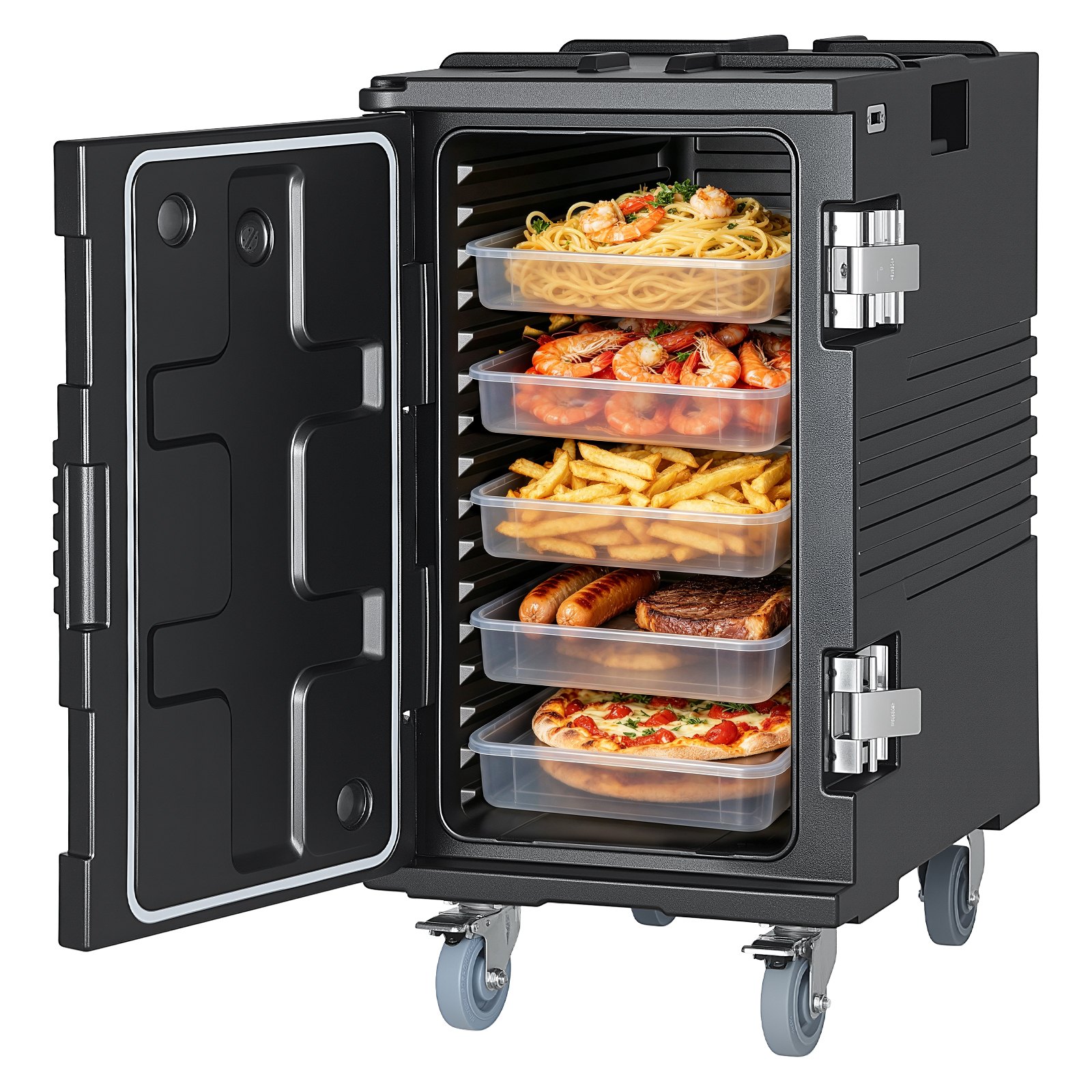 VEVOR Insulated Food Pan Carrier, 127 Qt Non-Electrical Food Warmer, with Swivel Wheel & 304 Stainless Steel Latch, LLDPE Stackable Hot Box, for Various Pan Sizes(NOT Included), Fit Catering BBQ Event
