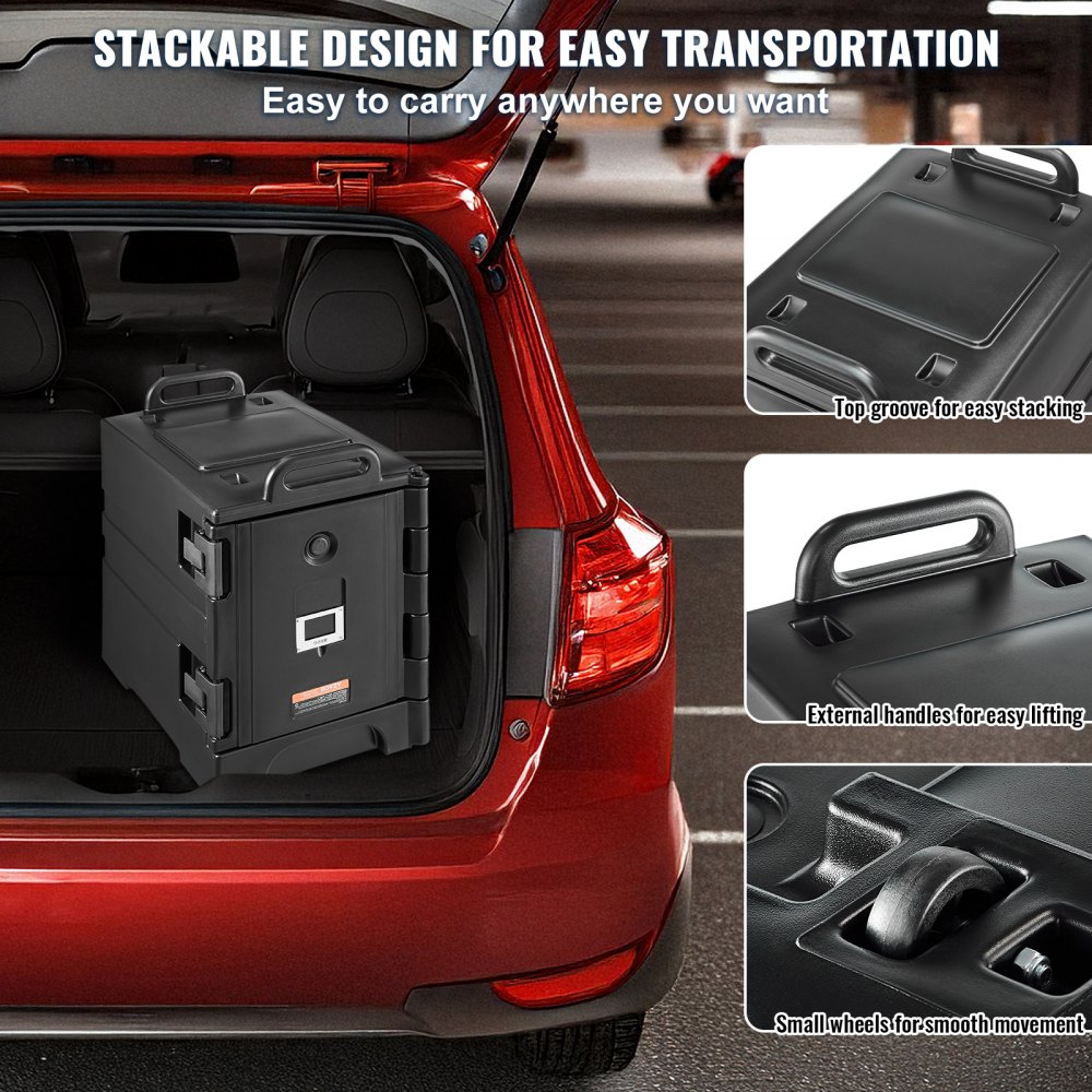 VEVOR Insulated Food Pan Carrier, 75L Hot Box for Catering, Food Box Carrier with Double Buckles, Front Loading Food Warmer with Handles, Stackable End Loader for Restaurant, Canteen