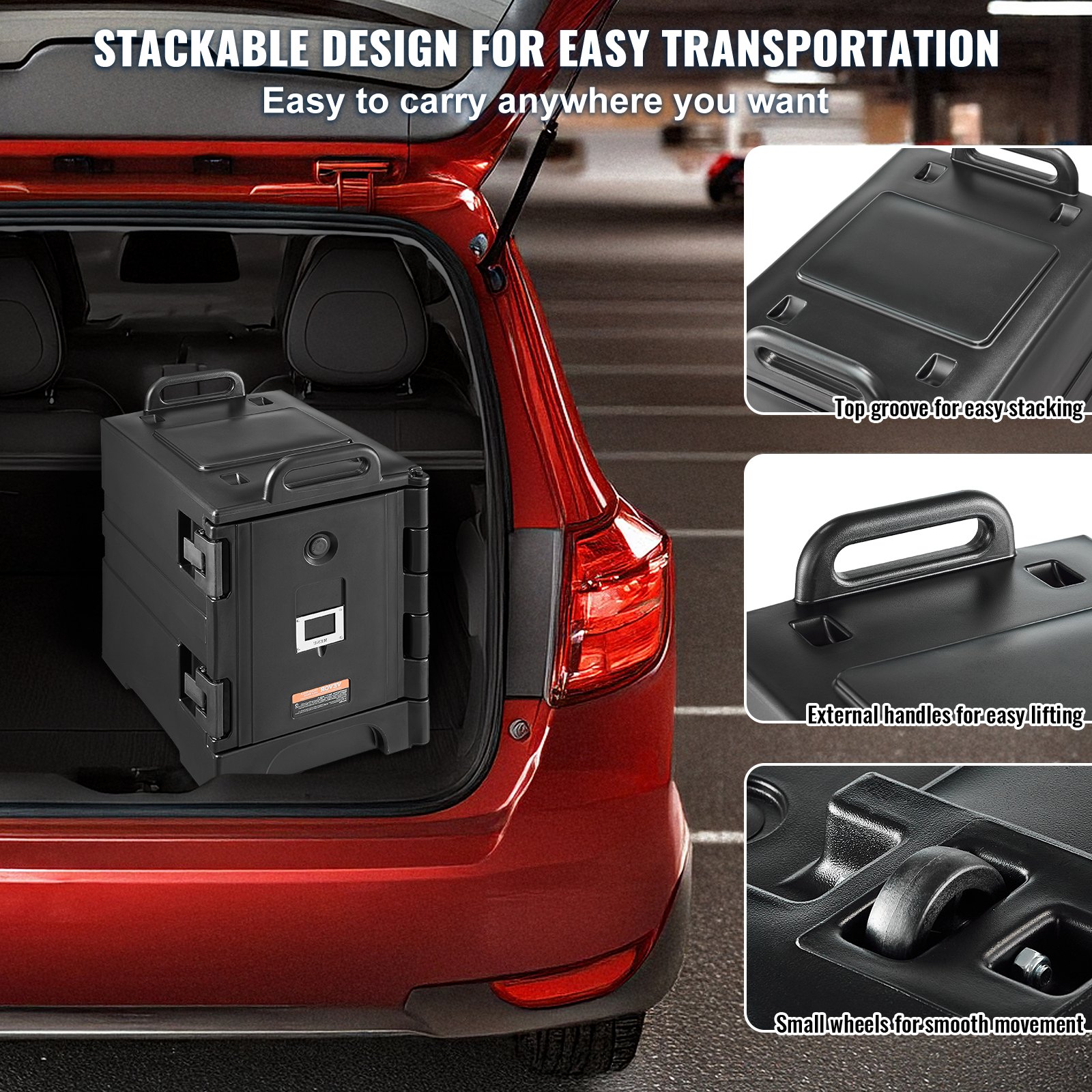 VEVOR Insulated Food Pan Carrier, 75L Hot Box for Catering, Food Box Carrier with Double Buckles, Front Loading Food Warmer with Handles, Stackable End Loader for Restaurant, Canteen