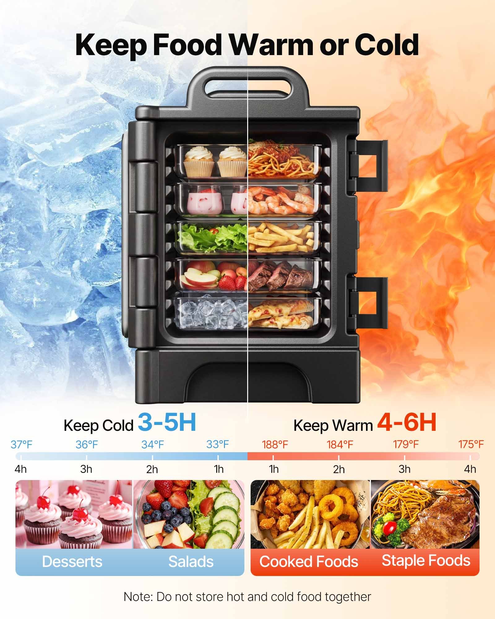 VEVOR Insulated Food Pan Carrier, 75L Hot Box for Catering, Food Box Carrier with Double Buckles, Front Loading Food Warmer with Handles, Stackable End Loader for Restaurant, Canteen