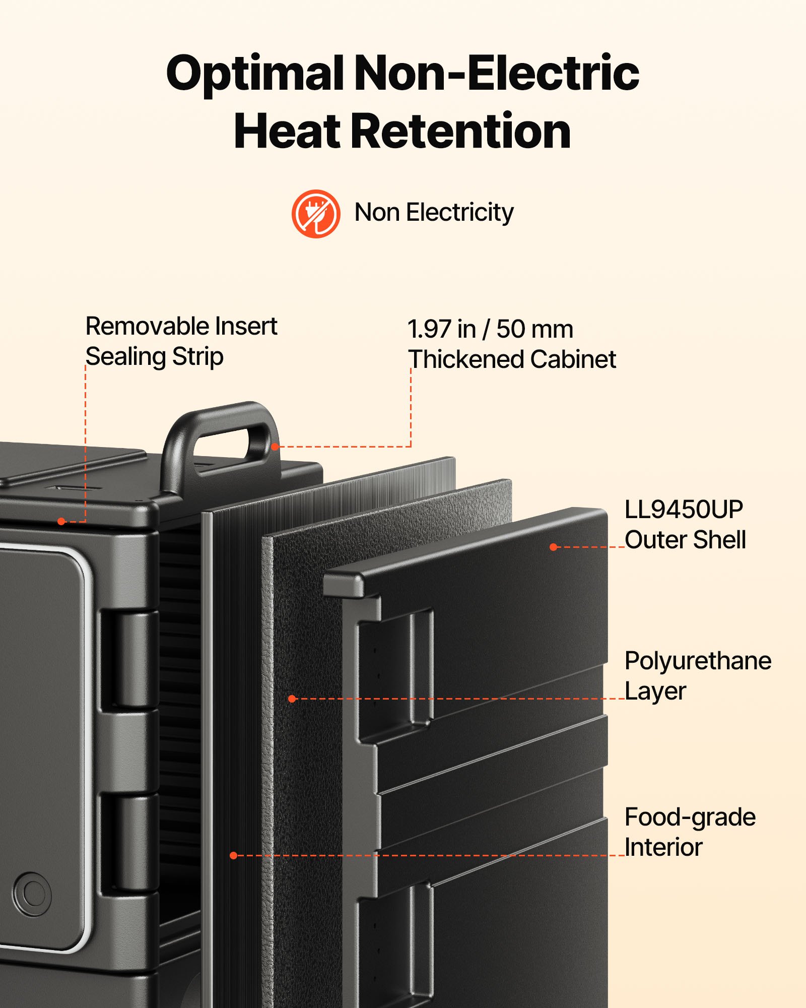 VEVOR Insulated Food Pan Carrier, 75L Hot Box for Catering, Food Box Carrier with Double Buckles, Front Loading Food Warmer with Handles, Stackable End Loader for Restaurant, Canteen