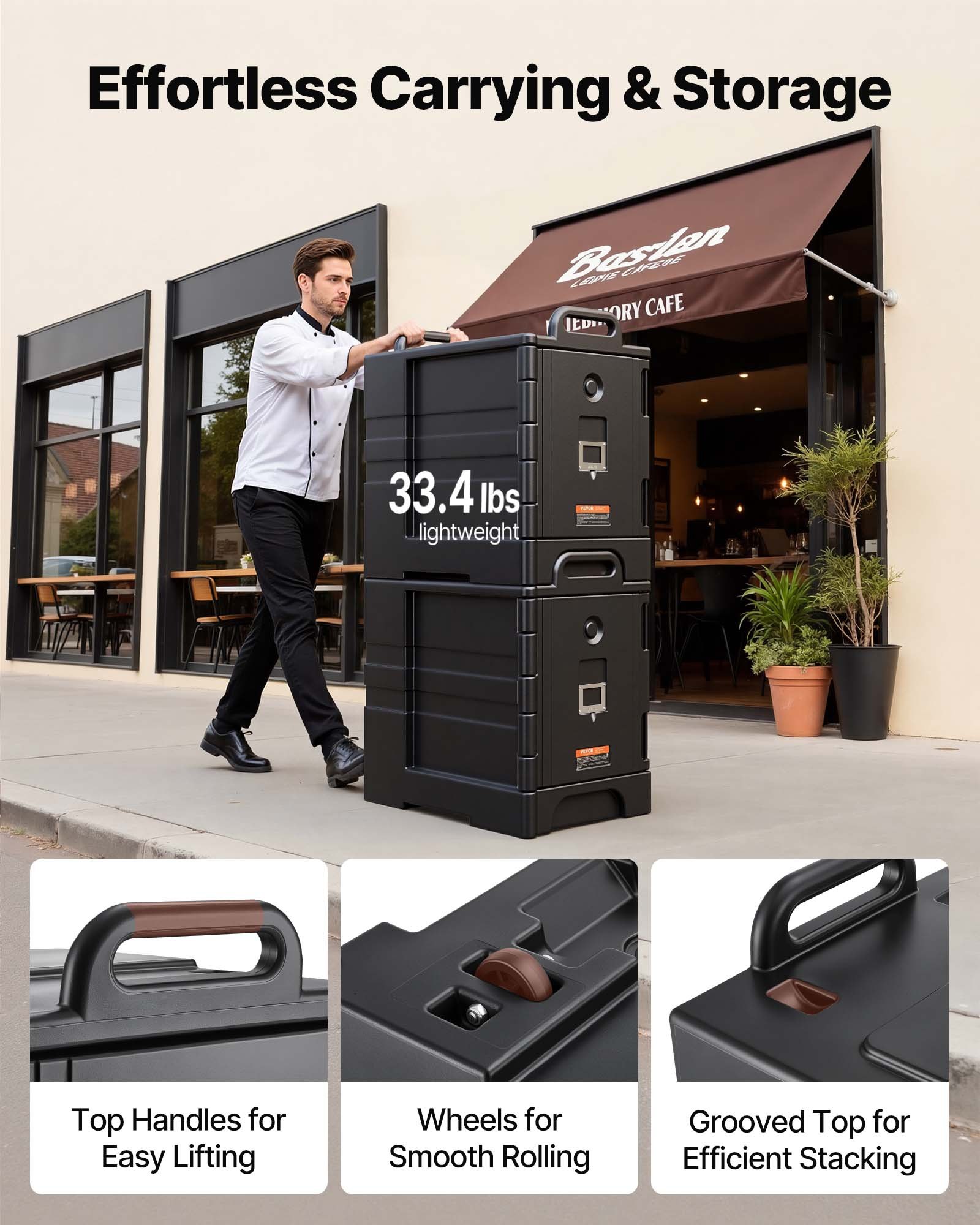 VEVOR Insulated Food Pan Carrier, 75L Hot Box for Catering, Food Box Carrier with Double Buckles, Front Loading Food Warmer with Handles, Stackable End Loader for Restaurant, Canteen