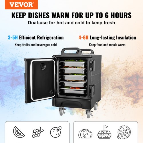 VEVOR Insulated Food Pan Carrier, 81 Qt Hot Box for Catering, Food Box Carrier with Double Buckles, Front Loading Food Warmer with Handles, Stackable End Loader with Wheels for Restaurant, Canteen