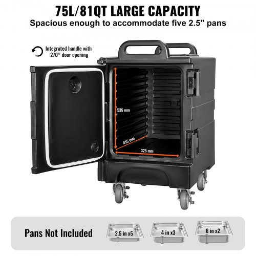 VEVOR Insulated Food Pan Carrier, 81 Qt Hot Box for Catering, Food Box Carrier with Double Buckles, Front Loading Food Warmer with Handles, Stackable End Loader with Wheels for Restaurant, Canteen