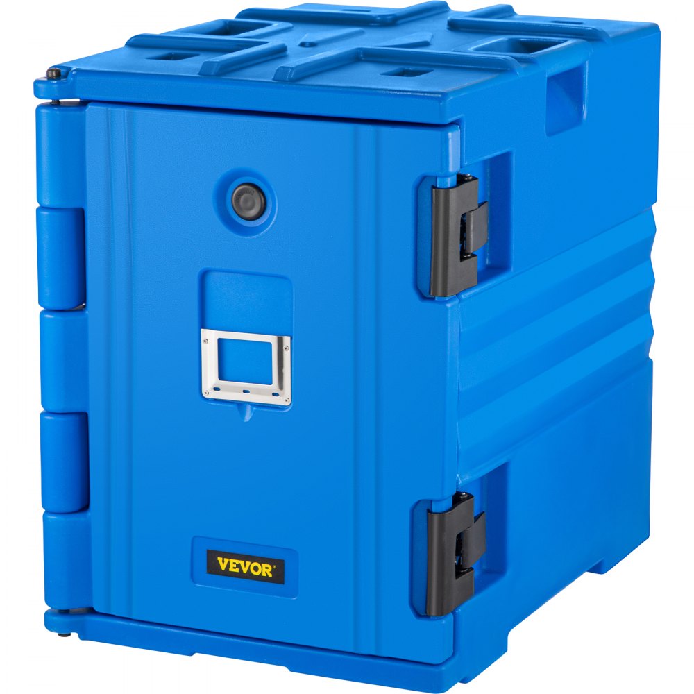 VEVOR Insulated Food Pan Carrier, 82 Qt Hot Box for Catering, LLDPE Food Box Carrier w/ Double Buckles, Front Loading Food Warmer w/ Handles, Stackable End Loader for Restaurant, Canteen, etc. Blue