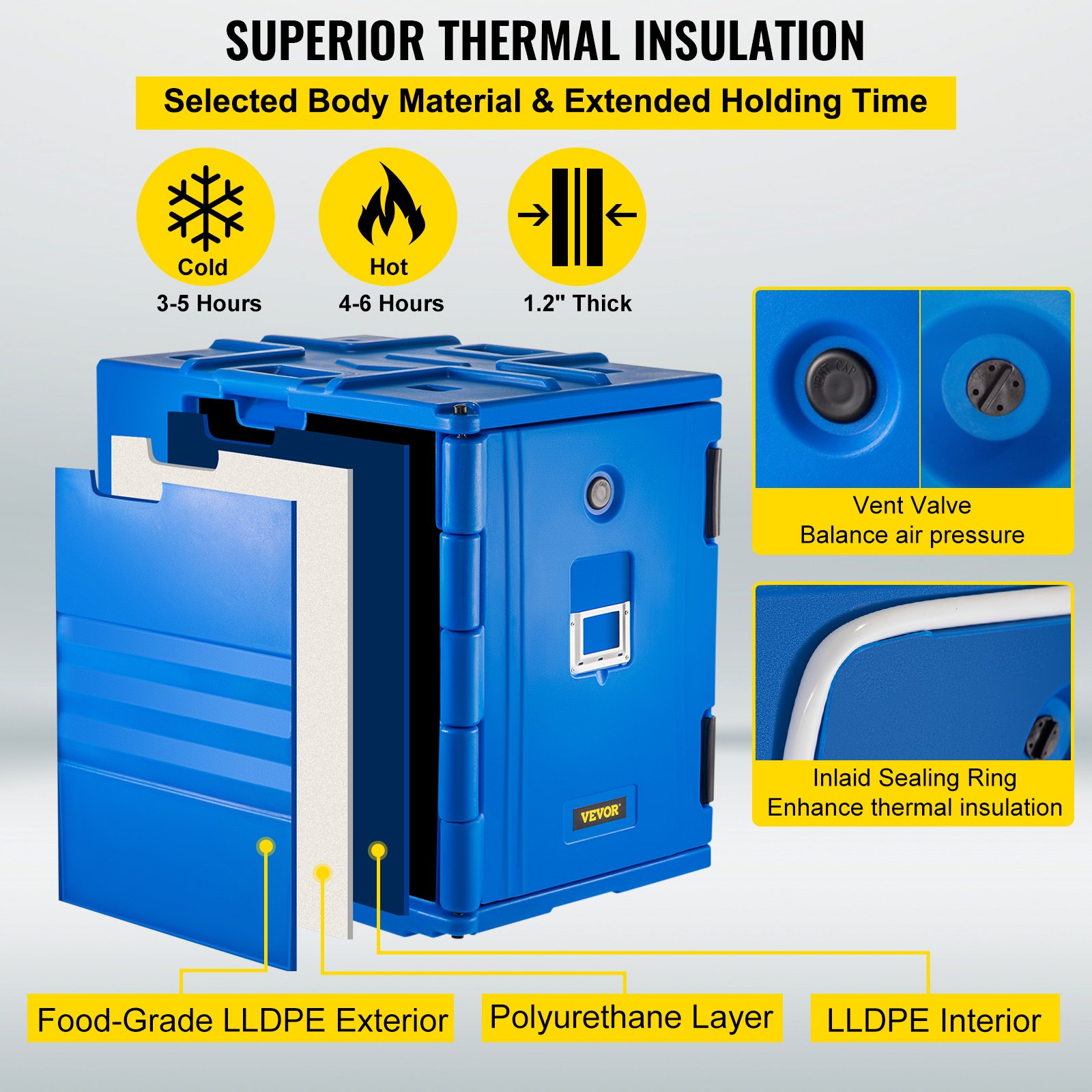 VEVOR 90L Insulated Food Pan Carrier Container Front Load Catering Box Stackable