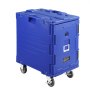 blue VEVOR insulated food pan carrier with wheels and latch, ensuring portable food storage.