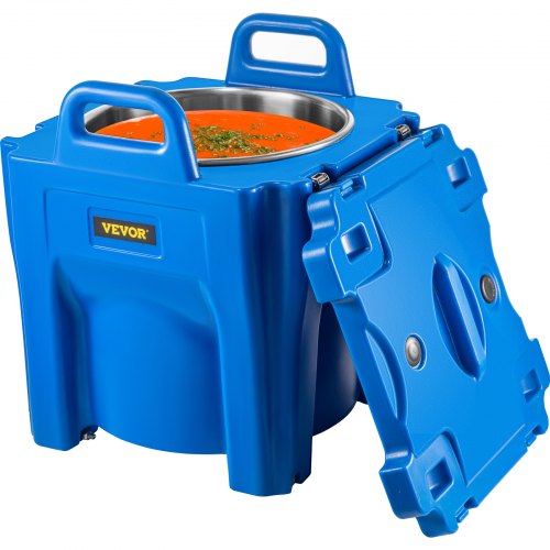 VEVOR Insulated Food Carrier, 32Qt Capacity, Stackable Catering Hot Box w/Stainless Steel Barrel, Top Load LLDPE Food Warmer w/Integral Handles Buckles Stationary Base, for Restaurant Canteen, Blue