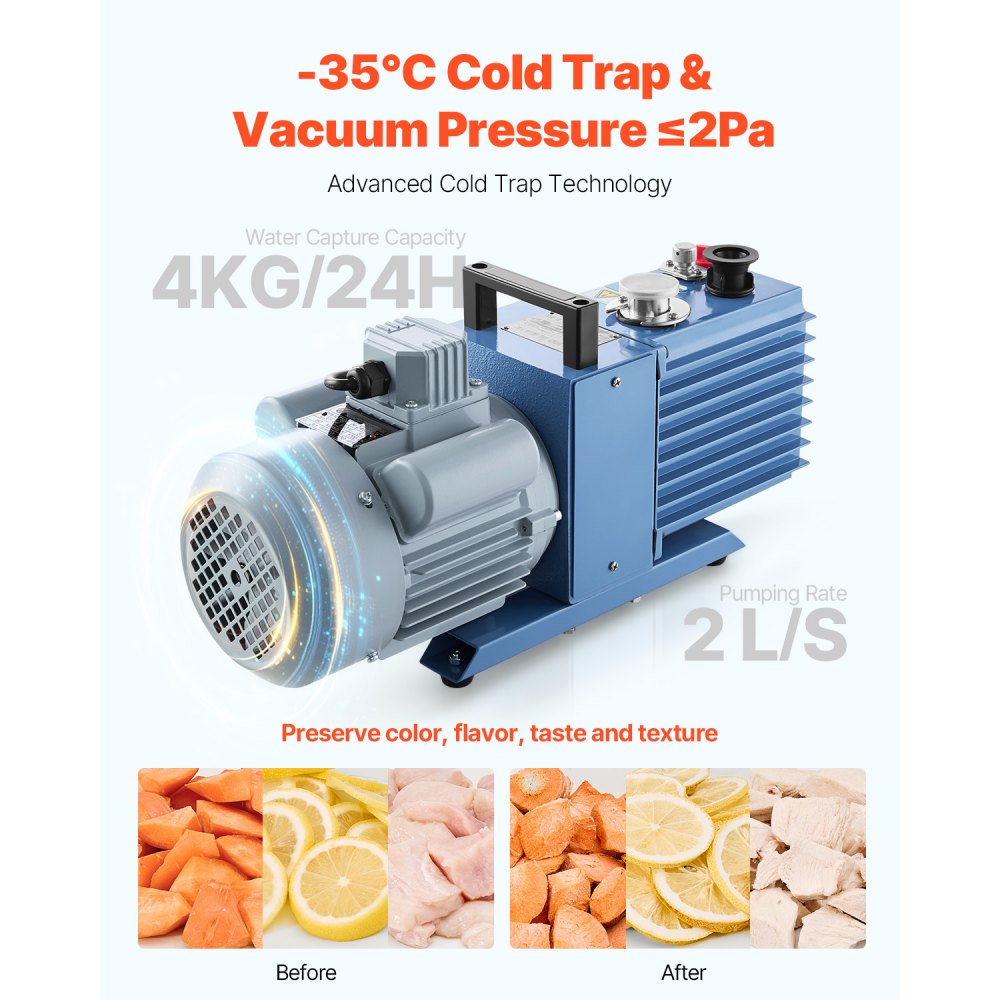 VEVOR Vacuum Freeze Dryer Machine, 8.8-13.2 LBS/Batch Food Freeze Drying Machine with 4-Layer Trays, Vacuum Pump, Adjustable Timer and Temperature Control, for Fruits Vegetables Meat, White