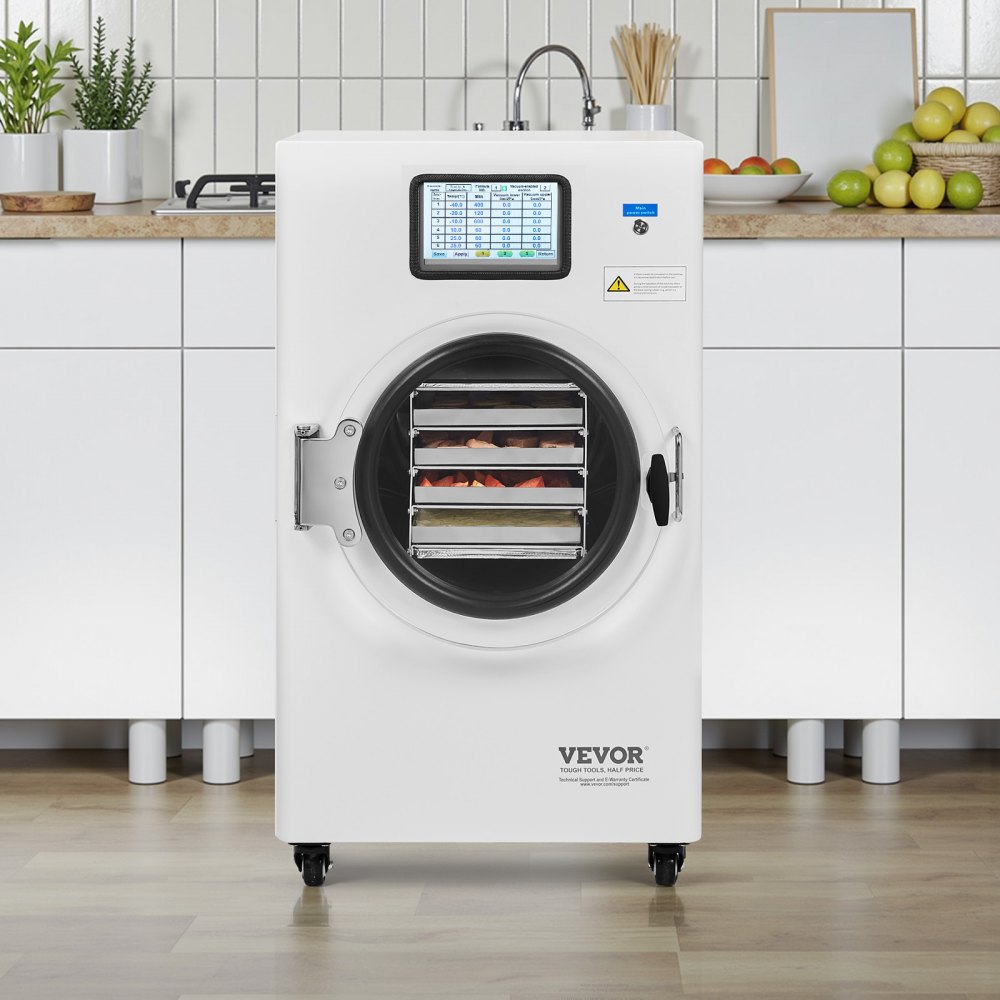 VEVOR Vacuum Freeze Dryer Machine, 8.8-13.2 LBS/Batch Food Freeze Drying Machine with 4-Layer Trays, Vacuum Pump, Adjustable Timer and Temperature Control, for Fruits Vegetables Meat, White