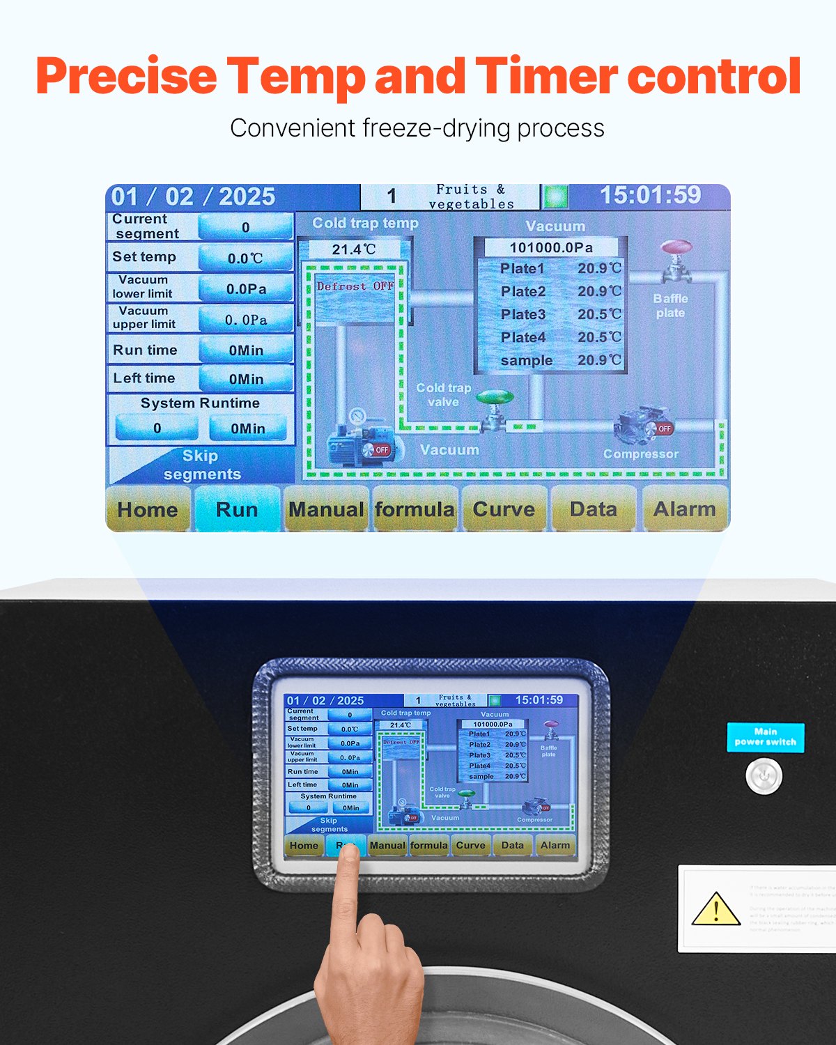 VEVOR Vacuum Freeze Dryer Machine, 8.8-13.2 LBS/Batch Food Freeze Drying Machine with 4-Layer Trays, Vacuum Pump, Adjustable Timer and Temperature Control, for Fruits Vegetables Meat, Black