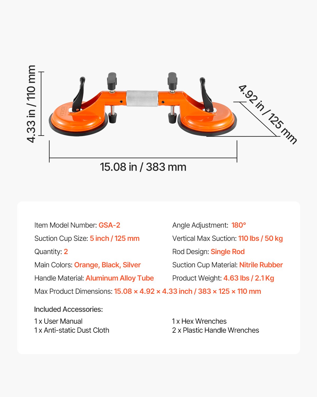 VEVOR Seamless Seam Setter, 2 Packs Granite Seam Setter with 5 in Vacuum Suction Cups, Seam Joiner for Seam Joining & Leveling, 180° Adjustable, Countertop Installation Tool for Tile Stone Marble Slab