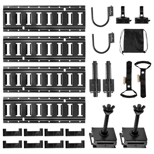 VEVOR E-Track Tie-Down Rail Kit, 4 Pack 1.3 ft E Track Rails, 2 U-Shaped Hooks, 2 Tool Holders, 2 Track Shelf Brackets, 2 Tire Holders, 2 Cable Storage Rings, 8 End Caps & 1 Bag, Fit for Vans Trailers