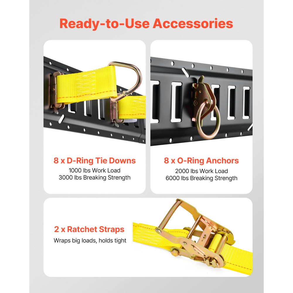 VEVOR E-Track Tie-Down Rail Kit, 8 Pack (5ft+4ft+2ft+1ft) E Track Rails, 36 Pcs Includes 2 Ratchet Straps & 8 O-Rings & 8 Tie-Offs with D-Ring & 2 Single Slots & 16 End Caps, Fit for Vans Trailers