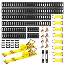 VEVOR E-Track Tie-Down Rail Kit, 8 Pack (1.5m+1.2m+0.6m+0.3m) E Track Rails, 36 Pcs Includes 2 Ratchet Straps & 8 O-Rings & 8 Tie-Offs with D-Ring & 2 Single Slots & 16 End Caps, Fit for Vans Trailers