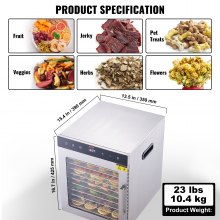 VEVOR Electric Food Dehydrator Machine, 800W Electric Food Dryer, 10 Stainless Steel Trays, with Digital Adjustable Timer & Temperature for Jerky, Herb, Meat, Beef, Fruit, Dog Treats and Vegetables