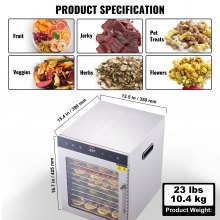 VEVOR 10 Trays Food Dehydrator Machine Stainless Steel 800W Jerky Fruit Drying