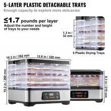 VEVOR Food Dehydrator Machine, 5-Tray Fruit Dehydrator, 300W Electric Food Dryer w/ Digital Adjustable Timer & Temperature for Jerky, Herb, Meat, Beef, Fruit, Dog Treats and Vegetables, ETL Listed