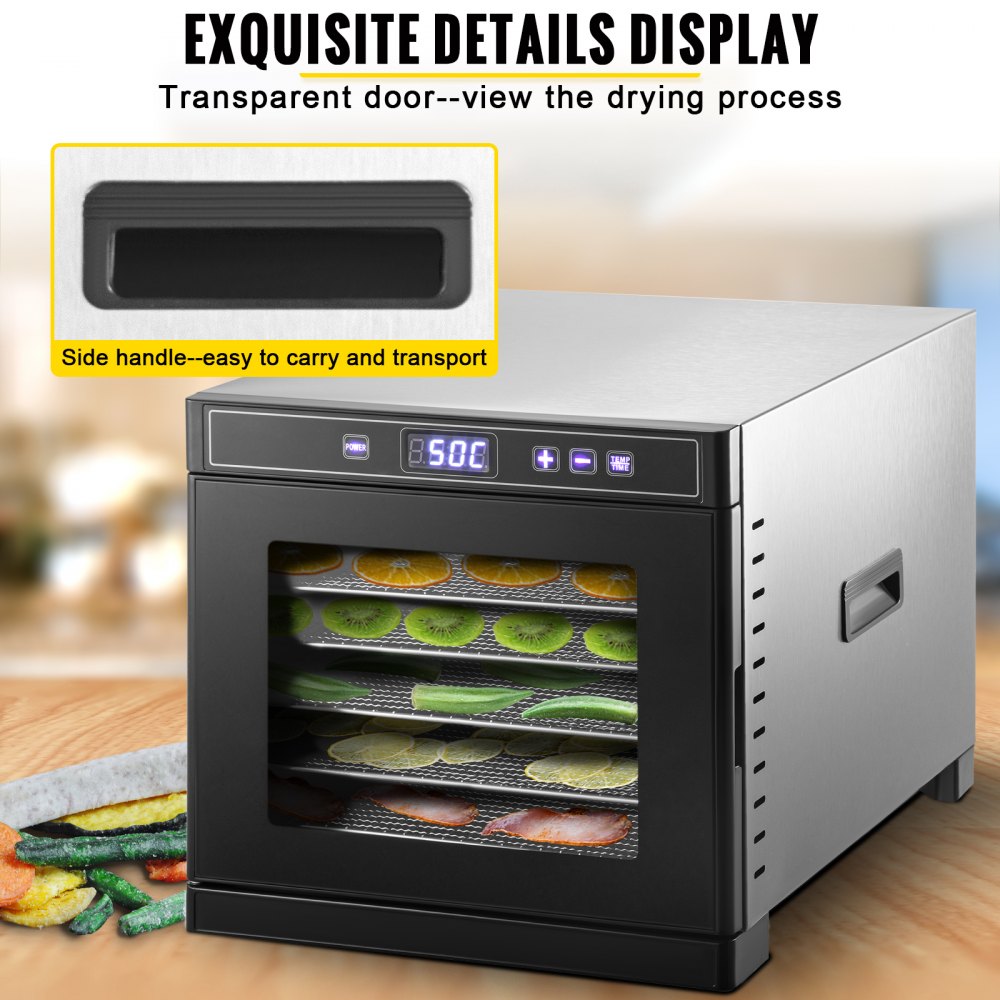 VEVOR Food Dehydrator Machine, 6 Stainless Steel Trays, 700W Electric Food Dryer w/ Digital Adjustable Timer & Temperature for Jerky, Herb, Meat, Beef, Fruit, Dog Treats and Vegetables