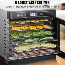 VEVOR Food Dehydrator Machine, 6 bakker i rustfrit stål, 700 W elektrisk madtørrer med digital justerbar timer og temperatur til Jerky, urter, kød, oksekød, frugt, hundegodbidder og grøntsager