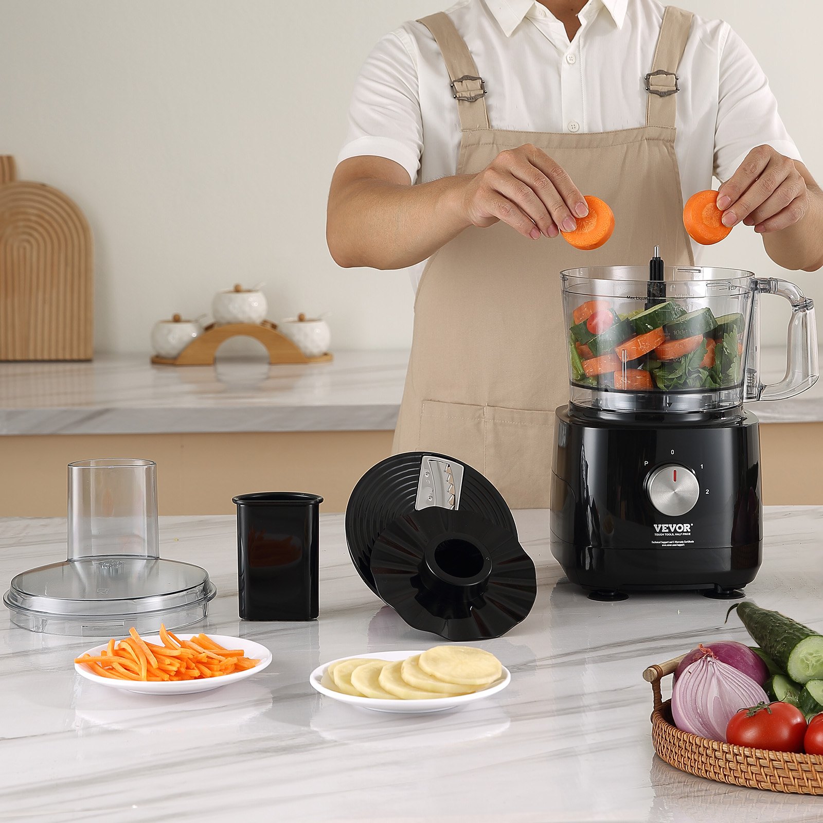 VEVOR Food Processor, 9-Cup Vegetable Chopper for Chopping, Slicing, Shredding, Puree, and Kneading, 600 Watts Stainless Steel Blade Professional Electric Food Chopper, Easy Assembly & Clean, Black