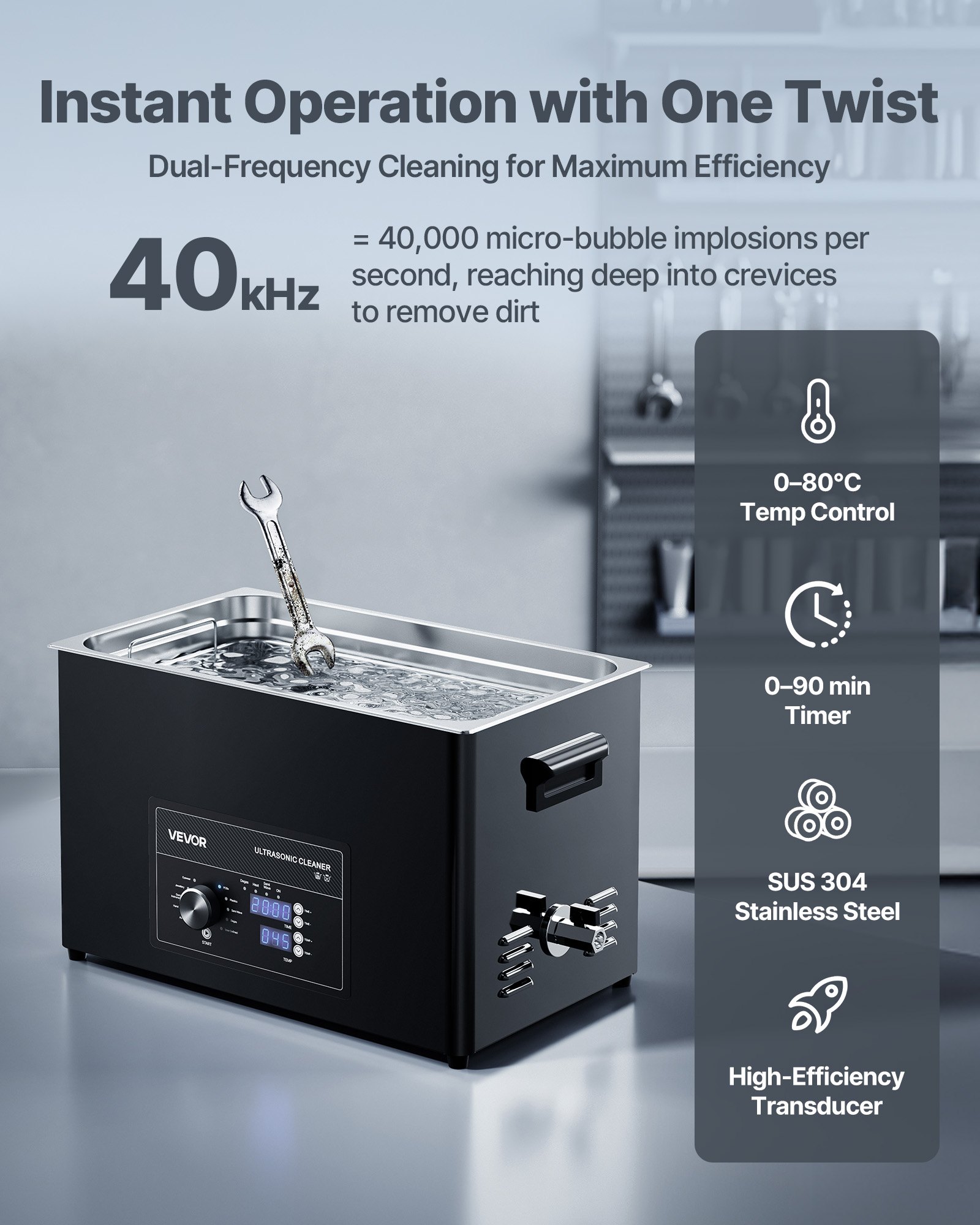 VEVOR 30L Ultrasonic Cleaner, Professional Ultrasonic Cleaner Machine with Knob Control, Stainless Steel Cleaning Machine with Basket and Cleaning Ball, for Watches, Razors, Jewelry, Coins and More