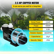 VEVOR Swimming Pool Filter Pump 2.5HP, Inground Swimming Pool Pump 1850W, Swimming Pool Pump 148GPM, Single Speed Filter for Spa Water Circulation Above Ground Apply Swimming Pool, Bathtub