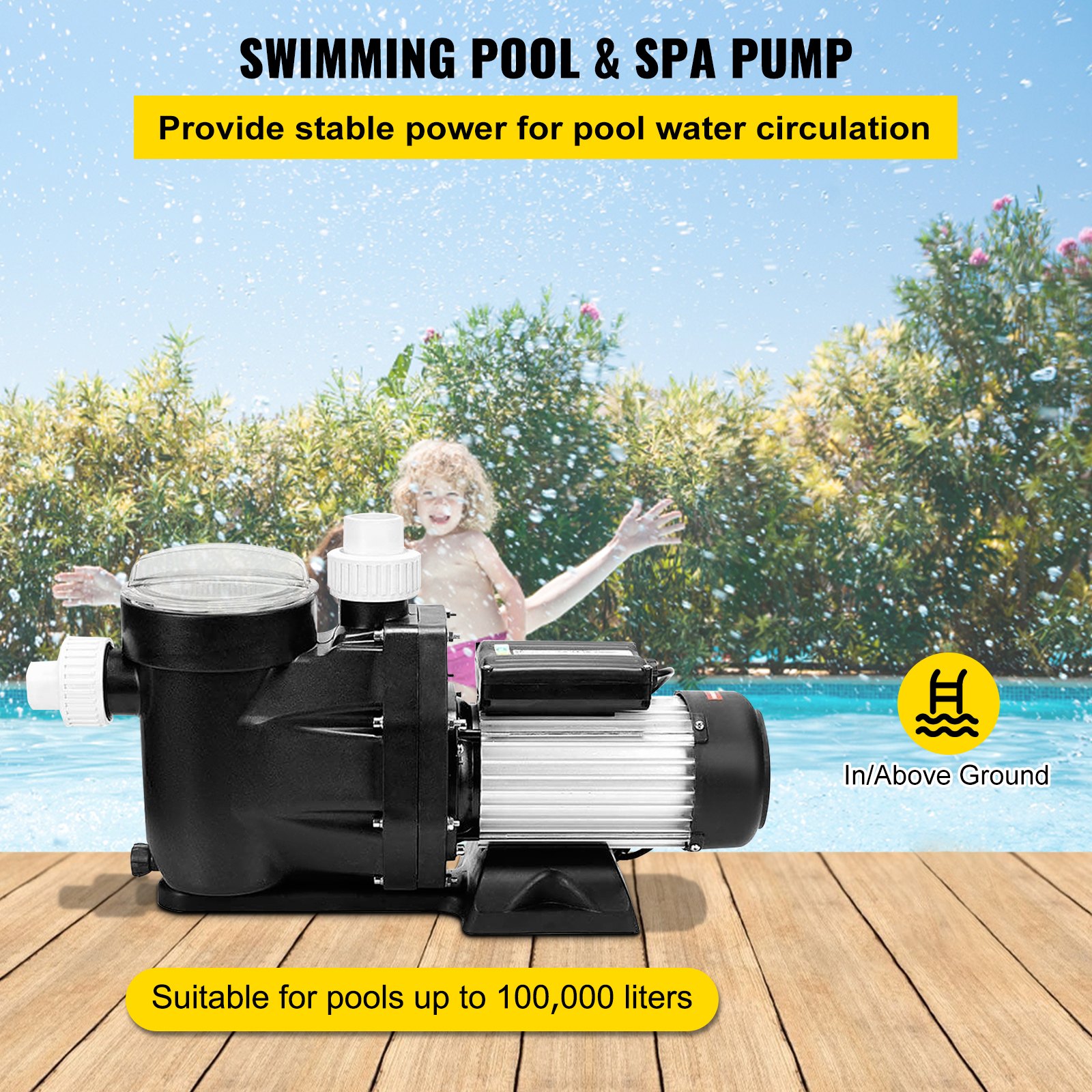 VEVOR Pool Pump 2.5HP, Above Ground Swimming Pool Pump with Filtration Basket, 8880 GPH Efficient Single Speed Water Circulation Pump for Pools, Spa, Meets Standard Requirements