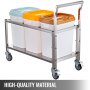 VEVOR Triple Ingredient Bin Cart Ingredient Storage Rice Bin 3 x 33L W/ Wheels