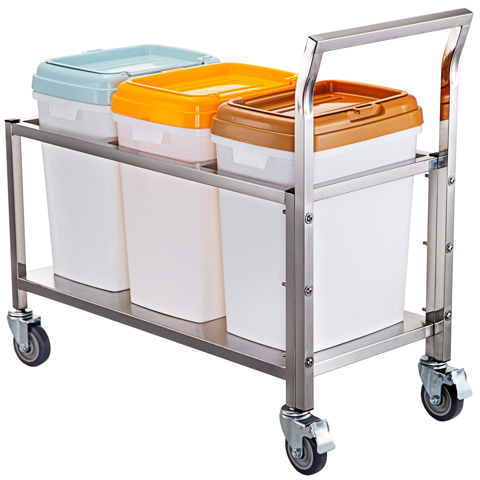 VEVOR Triple Ingredient Bin Cart Ingredient Storage Rice Bin 3 x 33L W/ Wheels
