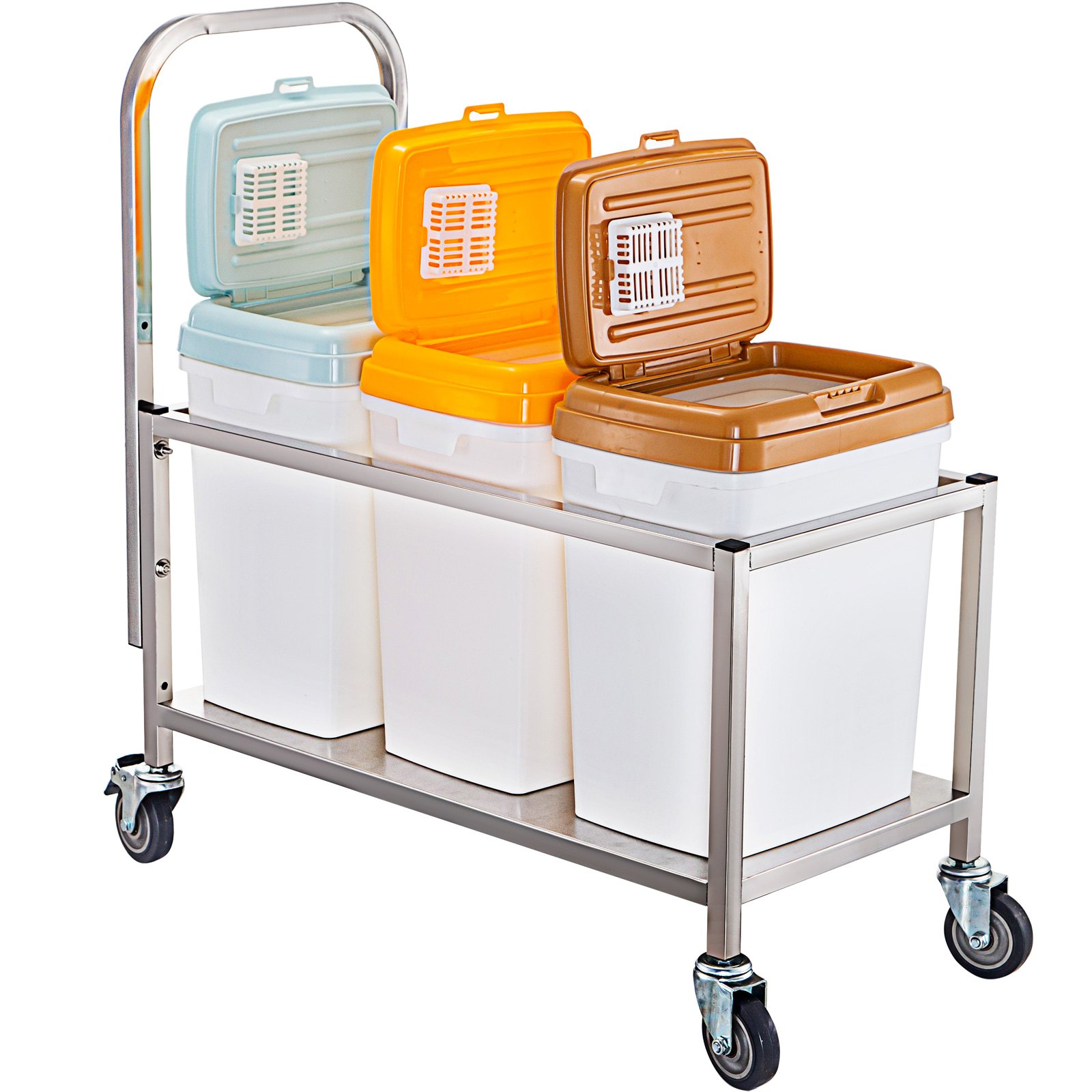 VEVOR Triple Ingredient Bin Cart Ingredient Storage Bin 3 x 33 L Rice Bin